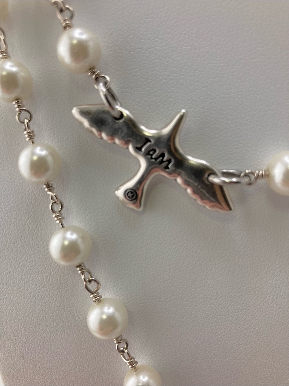 Katia Designs Silver/White Pearl Heart & Dove Layered Necklace NWT - Picture 3 of 7